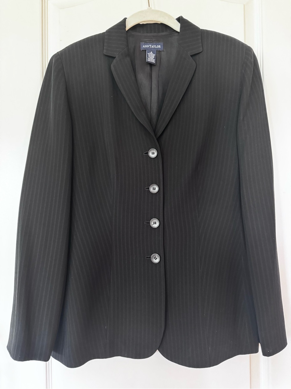 Ann Taylor Black Pinstripe Single-Breasted Blazer